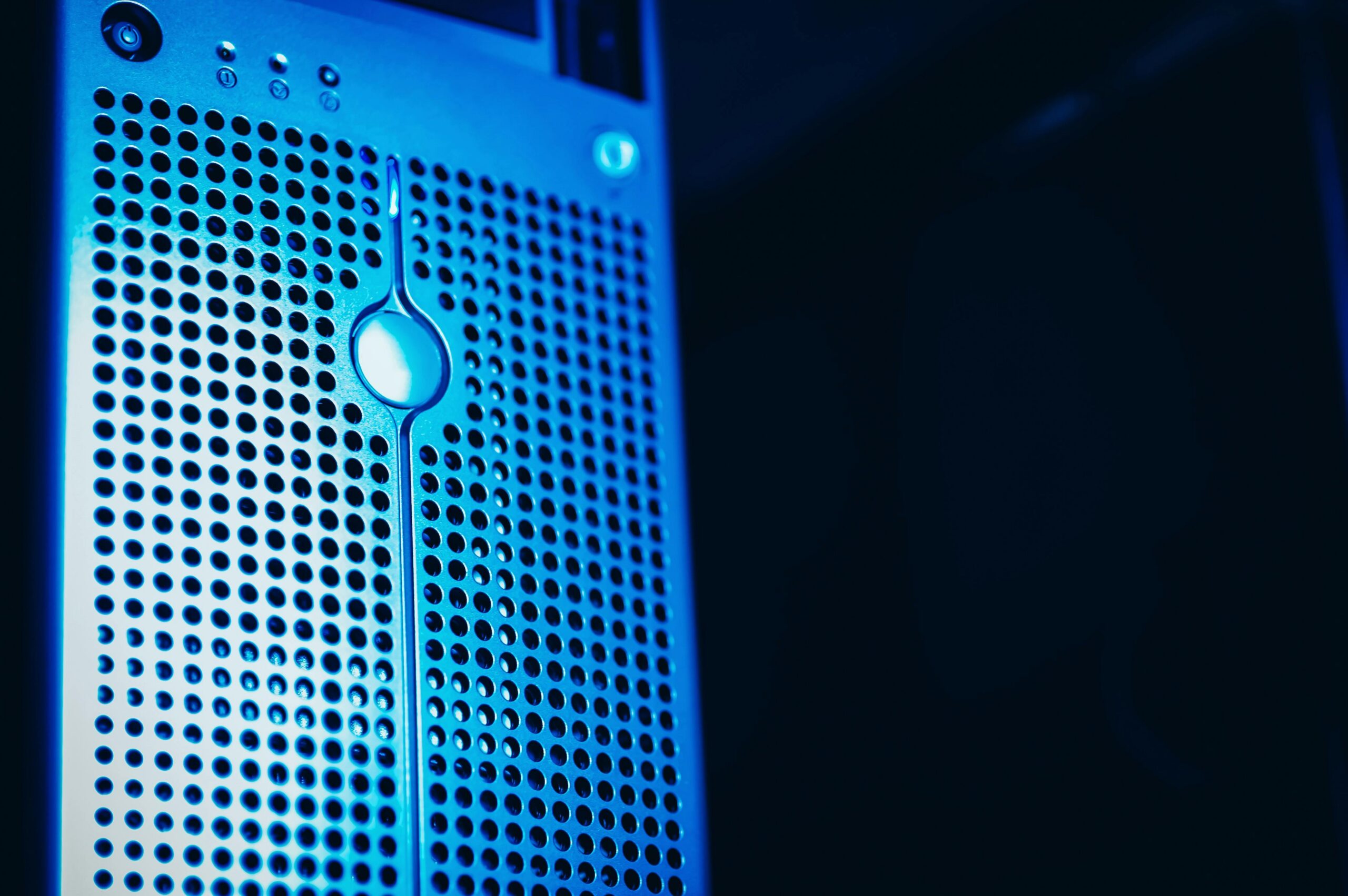 Two server racks with blue lighting in a data center showing modern infrastructure for k3s HA Kubernetes homelab